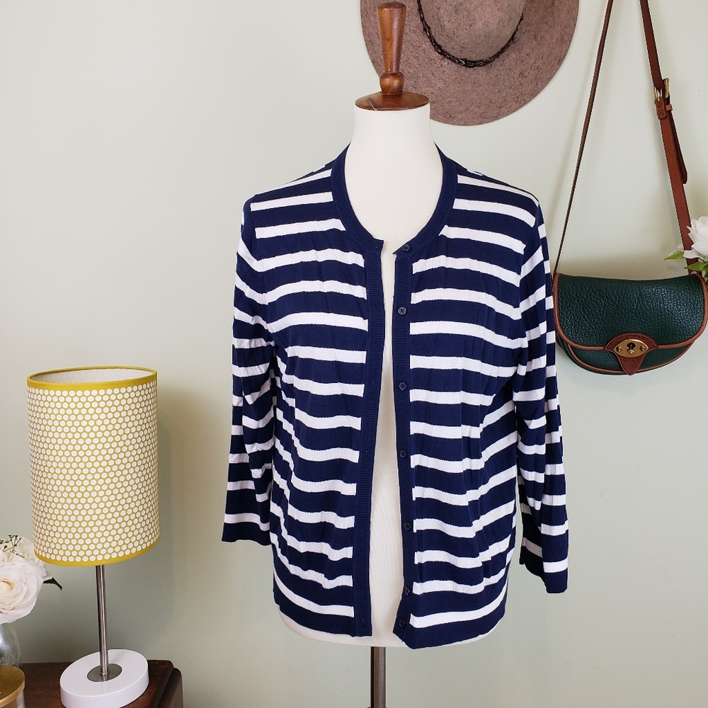 Banana Republic Navy/White Striped Cardigan